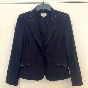 Ann Taylor Loft Petites Black Blazer with White Stitching Size 6P
